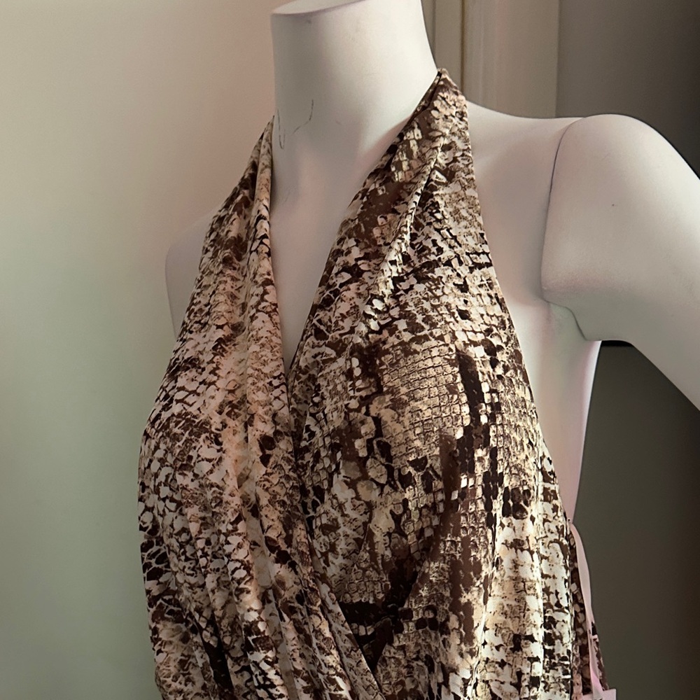 Canada made New Le Chateau Snakeskin Print Maxi wide leg romper jumpsuit beige